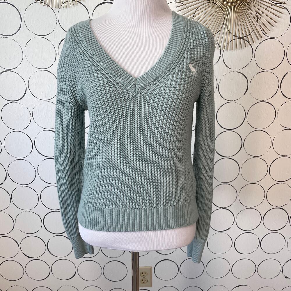 Abercrombie & Fitch Womens Knit Sweater XS Green Moose Preppy Academia V-Neck